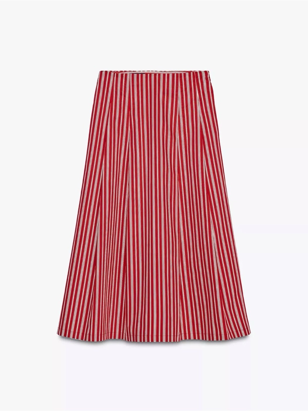 Zara Red & White Vertical-Stripe A-Line Midi Skirt
